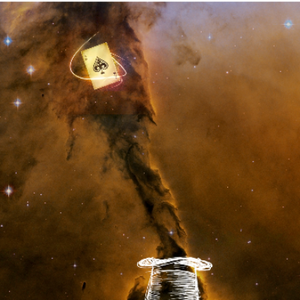 Une tornade émane d'un chapeau de magicien, elle transporte une carte, l'as de pique.