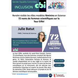 Illustration Gender Equality Committee - Julie Batut - Rendre visible les rôles modèles féminins en Science - 72 noms de Femmes scientifiques sur la
Tour Eiffel